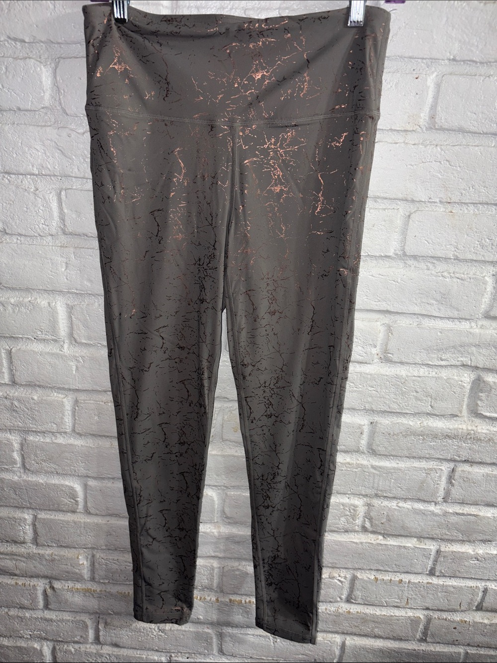 Gray Marble-Print Leggings with Rose Gold Accent Size M